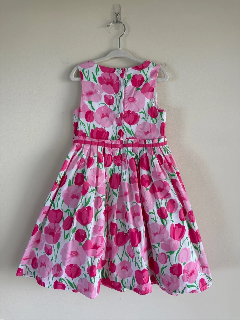 Janie and Jack Tulip Floral Pink White Cotton Sleeveless Dress Girls Size 4 Y